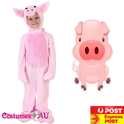 Child Pink Piglet Costume Kids Girls Pig Cosplay Book Week Zoo Animal Jumpsuit • $35.14