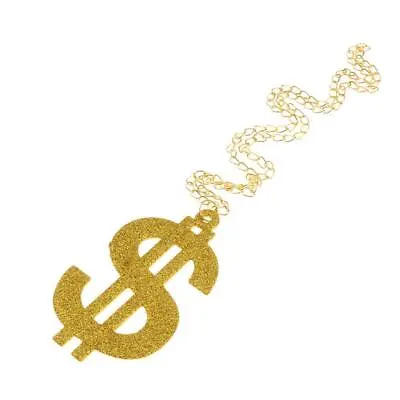 Gold Dollar Pimp Necklace Chain Pendant Gangster Medallion Fancy Dress 70s • £6.26