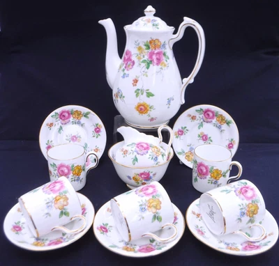 £95 • Buy New Chelsea Pretty Coffee Set, Decorated With Roses, 1930's Paragon, Aynsley Etc