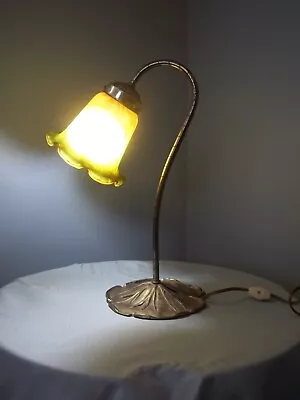 Vintage L&l Wmc Metal Lily Pad 15  Table Lamp Mcm Frosted Shade Gooseneck... • $38