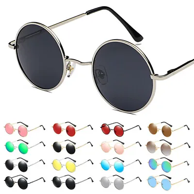 Round Polarized Sunglasses Retro Men Women Metal Frame Circle Sun Glasses Shades • $11.59