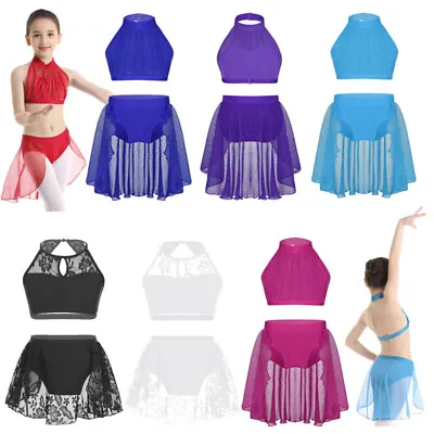 Kid Girls Lyrical Dance Dress Crop Top+Bottoms Set Modern Contemporary Dancewear • £3.99