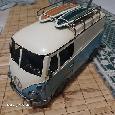 Vintage Metal Tin VW Camper Bus Van With Surfboards Decorative Home Decor 13x5x8 • $50