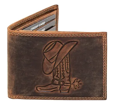 Men's Western Wallet Genuine Leather Hand Crafted Bifold Cowboy Rodeo Wallet • $19.99