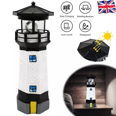 Solar Powered Lighthouse Rotating Led Garden Light House Decoration Ornament Uk • £14.30