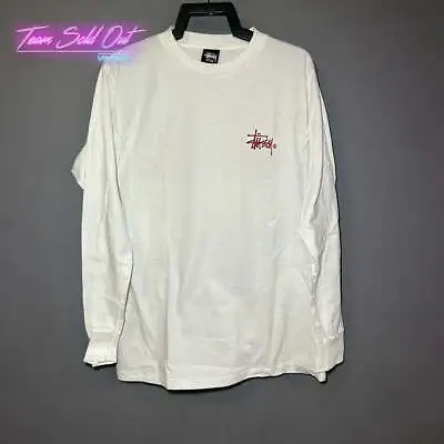 Vintage New Stussy White Plain Logo Long-Sleeve Tee T-Shirt Medium • $59.88