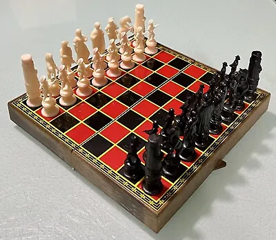 Vintage Made In Hong Kong 8” Magnetic Travel Chess Set Medieval Plastic Pieces • $29.99