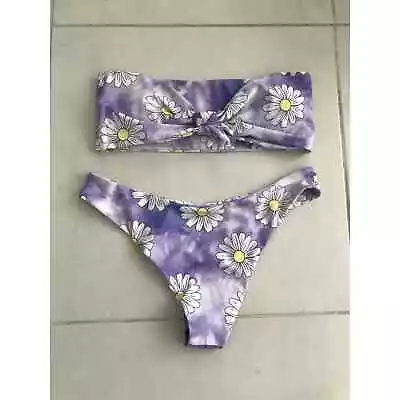 Zaful Swim Women Sz 8 Bikini Multicolor Floral Padded Bandeau Swimwear NWOT  • $28