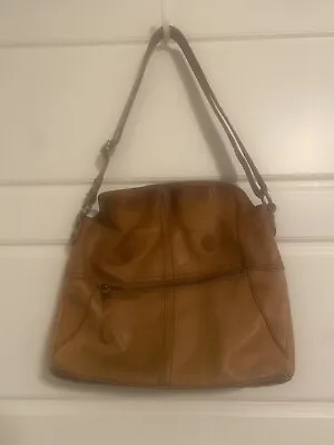 The Sak 100% Leather Brown Fold Over Crossbody Tote Hobo Bag Purse Handbag • $12.95