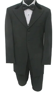 Men's Black Perry Ellis Morning Coat Cutaway Frock Tails With Velvet Collar 40S • $58.49