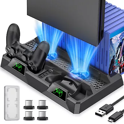 $42.95 • Buy For PS4 Pro / Slim Vertical Stand + Cooling Fan Controller Charging Dock Station