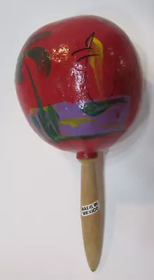 Vintage 1990's Hand Painted Red Gourd Mexican Maraca Music Shaker W Wood Handle • $15