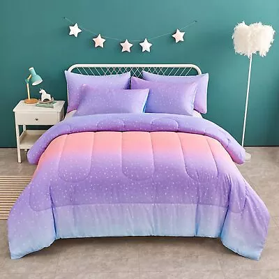 Yogeneg Pink Glitter Rainbow Kids Comforter Sets Full/Queen Size For Teen Girl & • $236.34