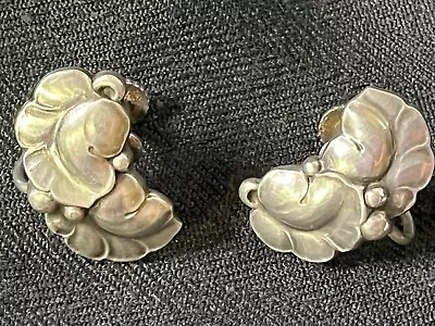 Vintage Georg Jensen Screw-back Earrings Sterling 50A Leaves & Berries • $249.90