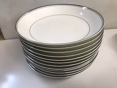 12 Mikasa Dinner Plates Briarcliffe A1-101 White Bone China Silver Trim JAPAN • $110