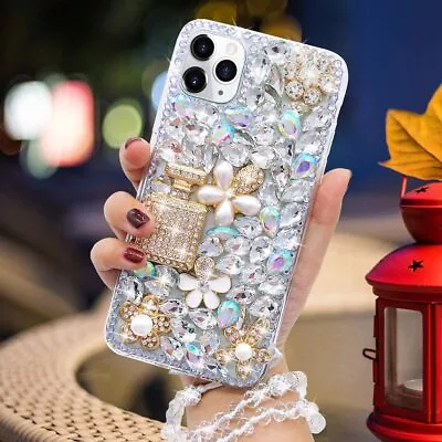 For Galaxy Z Flip 3 4 5G Women Clear Bling Case Diamond Lanyard Chain Back Cover • $15.30