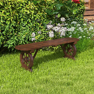 2-Seat Garden Bench Patio Dining Chair Carbonized Wood Rustic Bench 325KG Load • £54.95