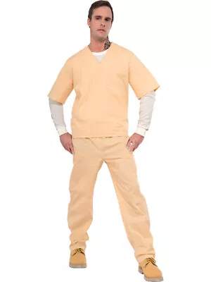 Adult Mens Chain Gang Prisoner Beige Prison Suit Costume • $6.57