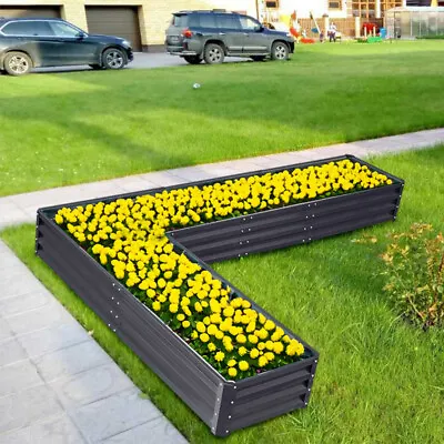 277cm L Shape Garden Bed Steel Frame Outdoor Planter Kit For Flower Vegetables • £55.95