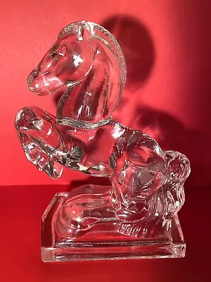 L.E. Smith Rearing Horse Heavy Clear Glass Vintage 1940s Bookend Figurine A490 • $18