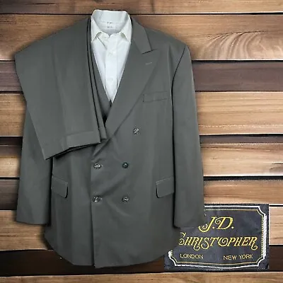 JD Christopher 2 Piece Suit Mens 50L 42x32 Green Double Breasted • $99
