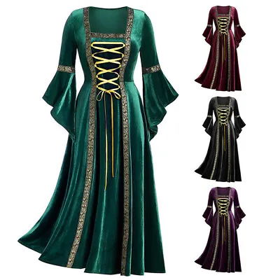 Women Halloween Renaissance Medieval Gothic Witch Costume Fancy Dress Cosplay • £18.99
