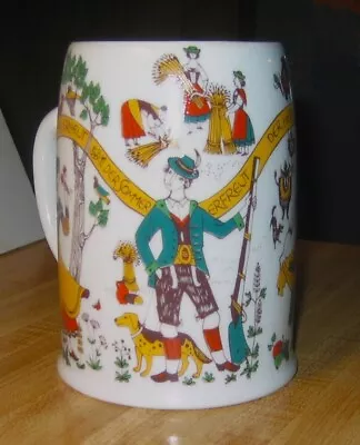 Vintage German Folk Art Style Hand Painted Ceramic Stein/Mug Depicts 4 Seasons • $25