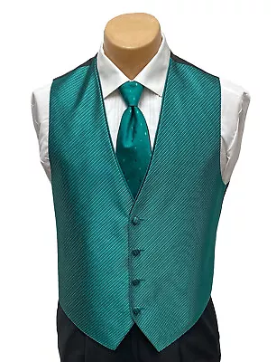 Men's Jade Green Tuxedo Vest With Tie Bow Or Long Groom Prom Wedding Party • $13.99