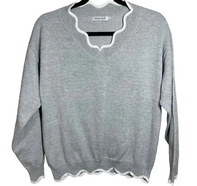 Misslook Sweater Womens Large Grey V Neck Wool Sweater Scalloped Neckline • $14.45