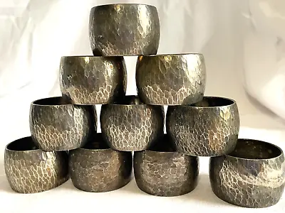 10 Vintage Hammered Silver Plated Napkin Rings  - Free Ship • $67.50