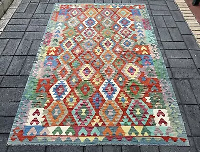 Handmade Afghan Wool Kilim Rug Size: 295 X 200 Cm Tribal Wool Kelim Area Rug • $520