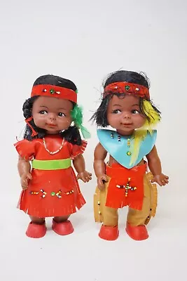 Vintage Plastic Native American Boy And Girl Dolls Made In Hong Kong 8  • $15