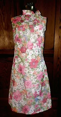 VINTAGE Party Time Fashions Toronto Sz S Pink Floral Sheath DRESS Garden Tea • $27