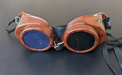 Vintage Welding Goggles/Glasses STEAMPUNK Brown Bakelite & Leather Nose Glass • $19.99