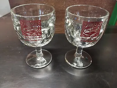 2 NOS Vintage FALSTAFF Beer Thumb Print Goblets Heavy Glass Mug 1970s Bar Ware • $20