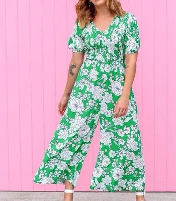 Boho Australia From She Street “Elle” Jumpsuit Emerald Green Print Size Small • $25