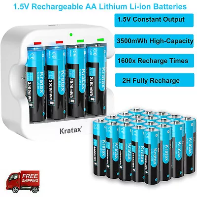 Kratax 1.5V AA Rechargeable Li-ion Batteries 3500mWh Lithium Ion USB Charger LOT • $34.30