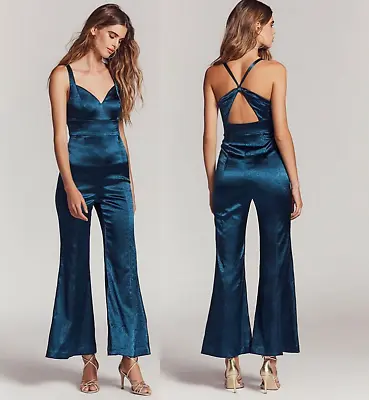 Nwt Free People $250 Emerald Silver Crush Jumpsuit Sz 6 • $49.99