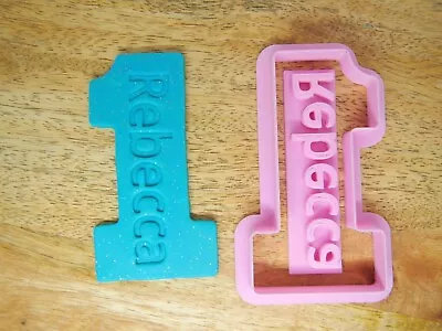 Custom Name Fondant Stamp & Number 1 Cookie Cutter 2pc Set First Birthday Party • $14.95