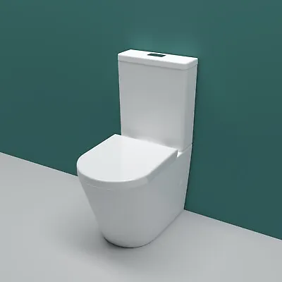 AICA Bathroom Rimless Close Coupled Toilet Modern WC Pan Cistern Soft Close Seat • £153.97