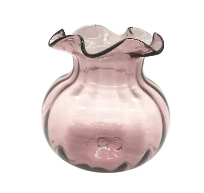Hand Blown Pilgrim Glass Lilac Ruffle Top Vase • $14