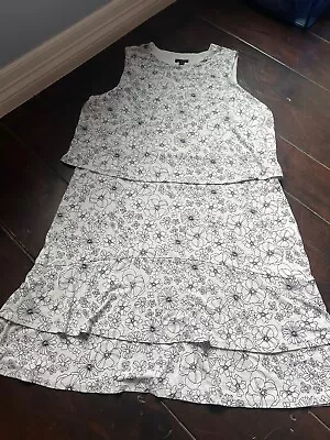 J JILL Wearever Dress Women’s XL White Black Floral Sleeveless Stretch Rayon • $14
