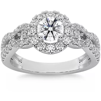 1 1/2 Ct Diamond Halo Intinity Cirss Cross Engagement Ring 10k White Gold • £1077.21