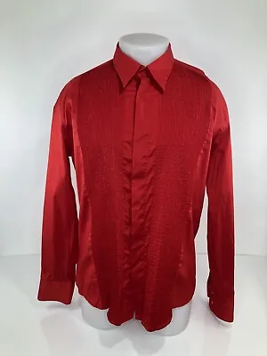 Very Rare HUGO BOSS - Ruffled Bib Chest Mens L / XL Snap Button Tuxedo Shirt • $79.11