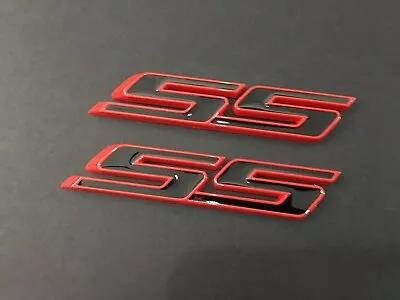 Red Trim Black SS Letter Fender Side Lid Emblem Badge For Camaro 10-2019 (2Pcs) • $12.99