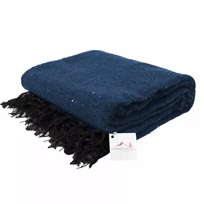 Mexican Blanket Dark Blue Yoga Blanket Serape Falsa Large Navy Throw • $19.95