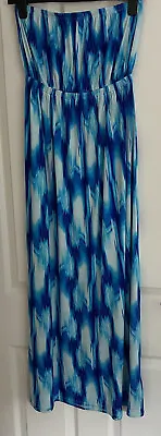 BUTTERFLY By MATTHEW WILLIAMSON Blue & White Maxi Dress With Straps Size 10 VGC • £10.99