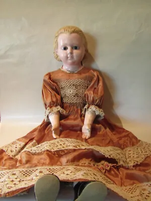 Antique 30  Large Wax Over Paper Mache Shoulder-head Doll • $235