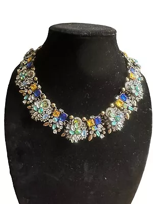 ZARA Couture Rhinestone Necklace Jewel Tone Multi Colored Bling Statement 18” • $26.79