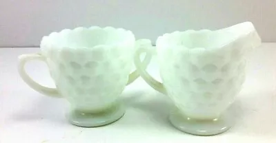 Milk Glass Bubble Hobnail Sugar And Creamer Set White No Lid Vintage • $10